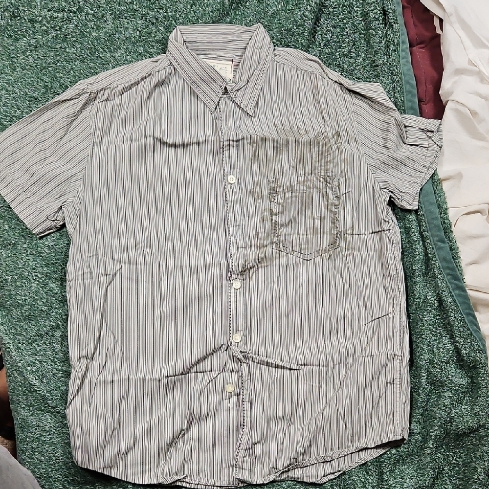 Casual Gray Striped Button-Down Shirt